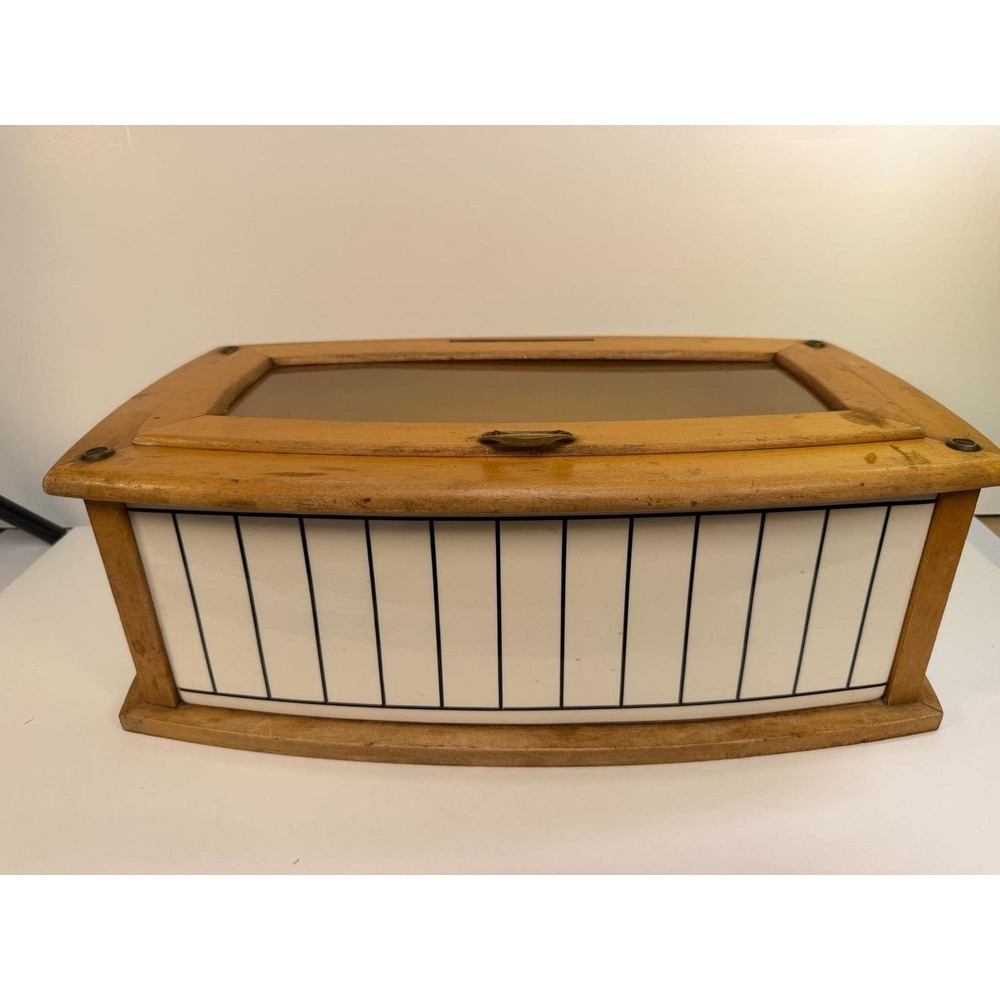 Antique Wächtersbach German Jugendstil Ceramic Bread Box Wood Frame DRGM 772381